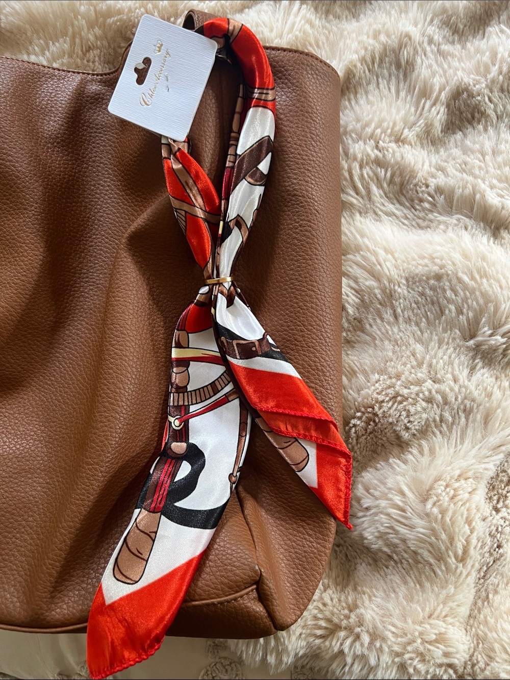 Silk-Feel Red & White Patterned Scarf - Women Accessories